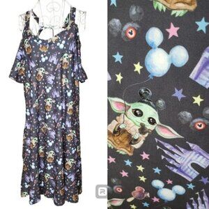 Child Grogi - Baby Yoda Print Cold Shoulder Dress Size 2X